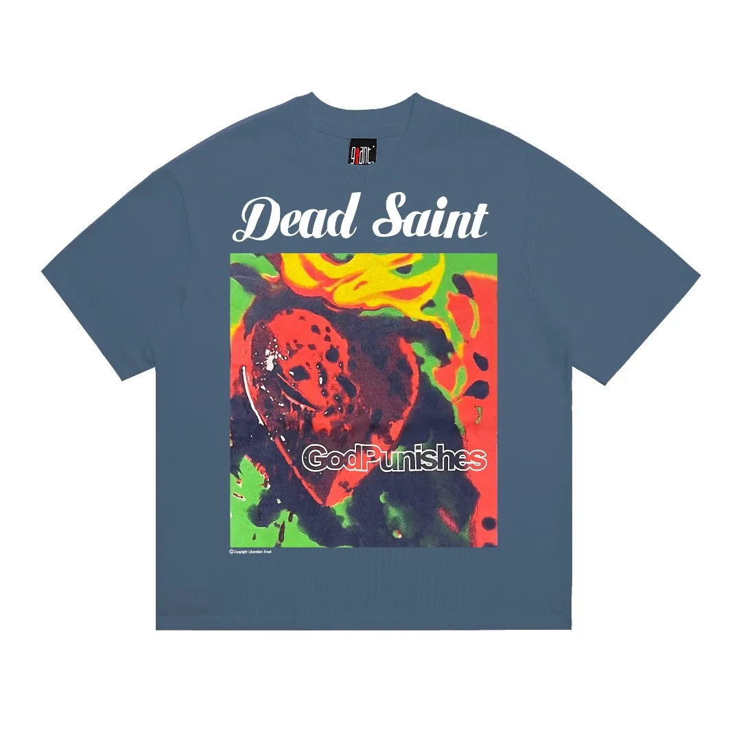 Saint Michael retro oil painting style printed round neck Vintage loose short-sleeved T-shirt. Digital white ink direct spray. The fabric is breathable and the pattern is three-dimensional and clear. Fabric: Double yarn 240g Style number: S895 Size: S-M-L-XL Color: Blue Price: P110